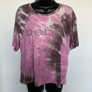 BEBE Women’s Tie Dye T-shirt Size Large Lavender Short Sleeve Tee